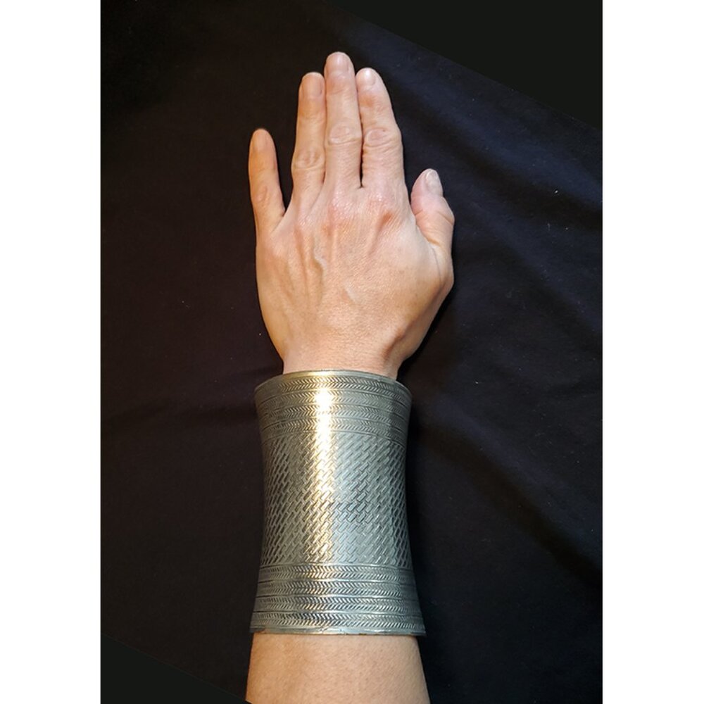 Vintage Moroccan Etched Statement Metal Cuff Bracelet